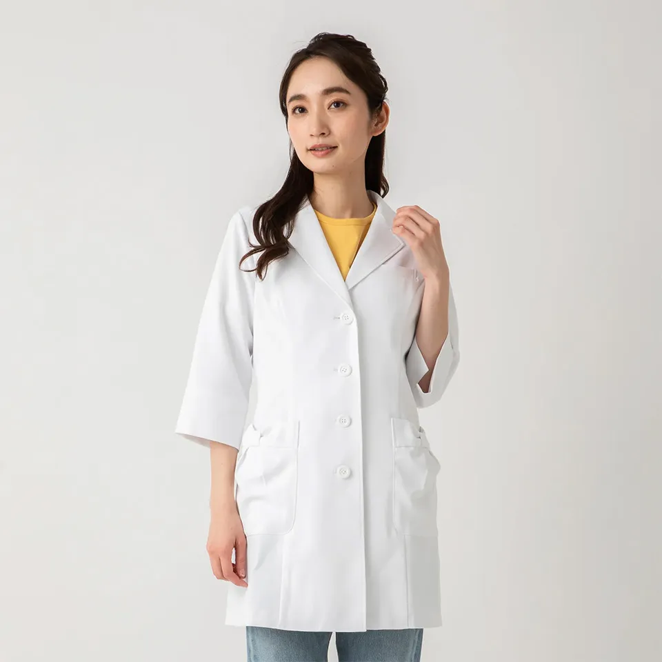 wdc038 リボンポケットセミAライン ドクターコート（レディース）